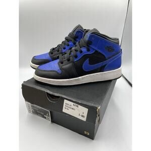 Size 5Y - Nike Air Jordan 1 Mid Hyper Royal Tumbled Leather *Worn Once*